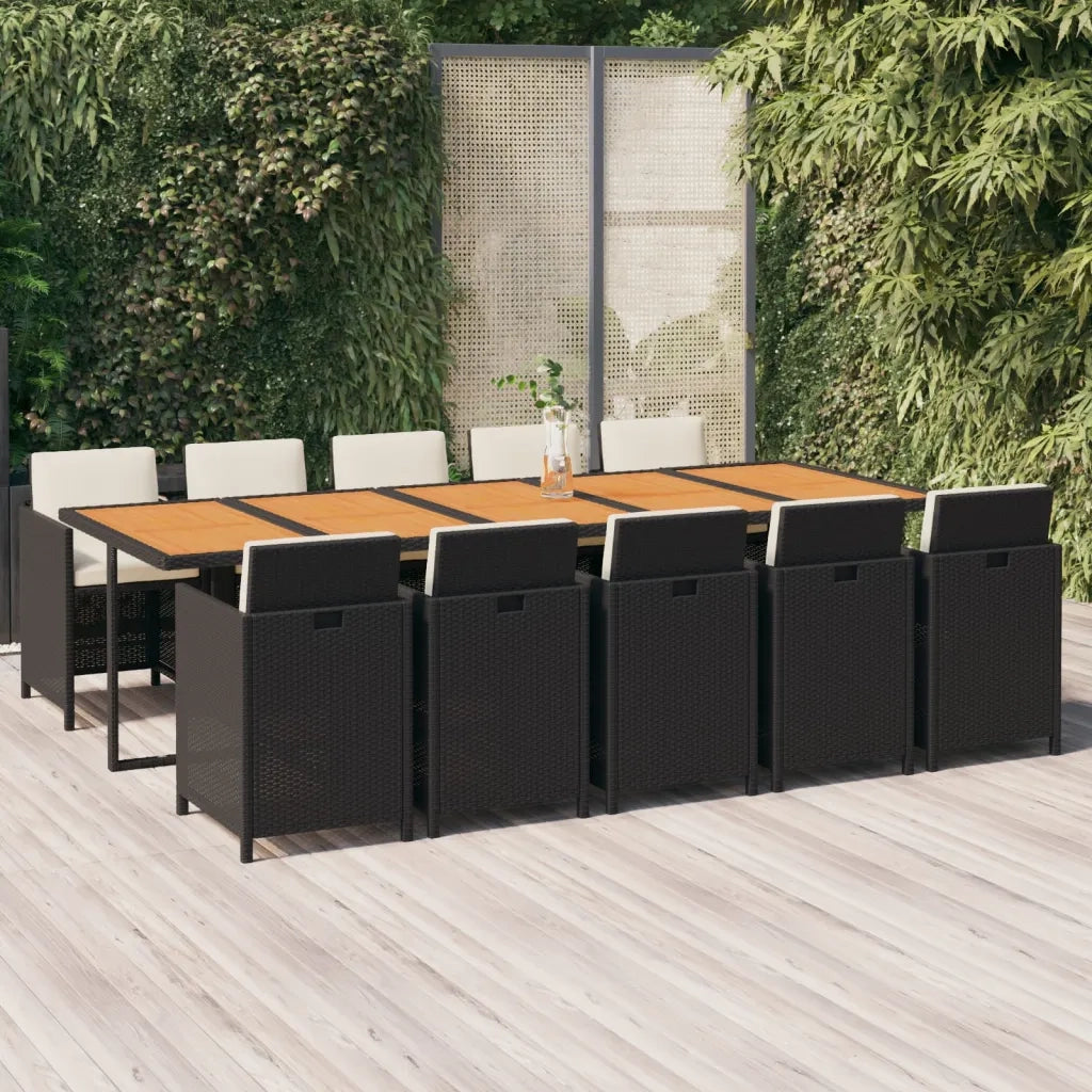 Set da Pranzo da Giardino 11 pz con Cuscini in Polyrattan Nero 3095599