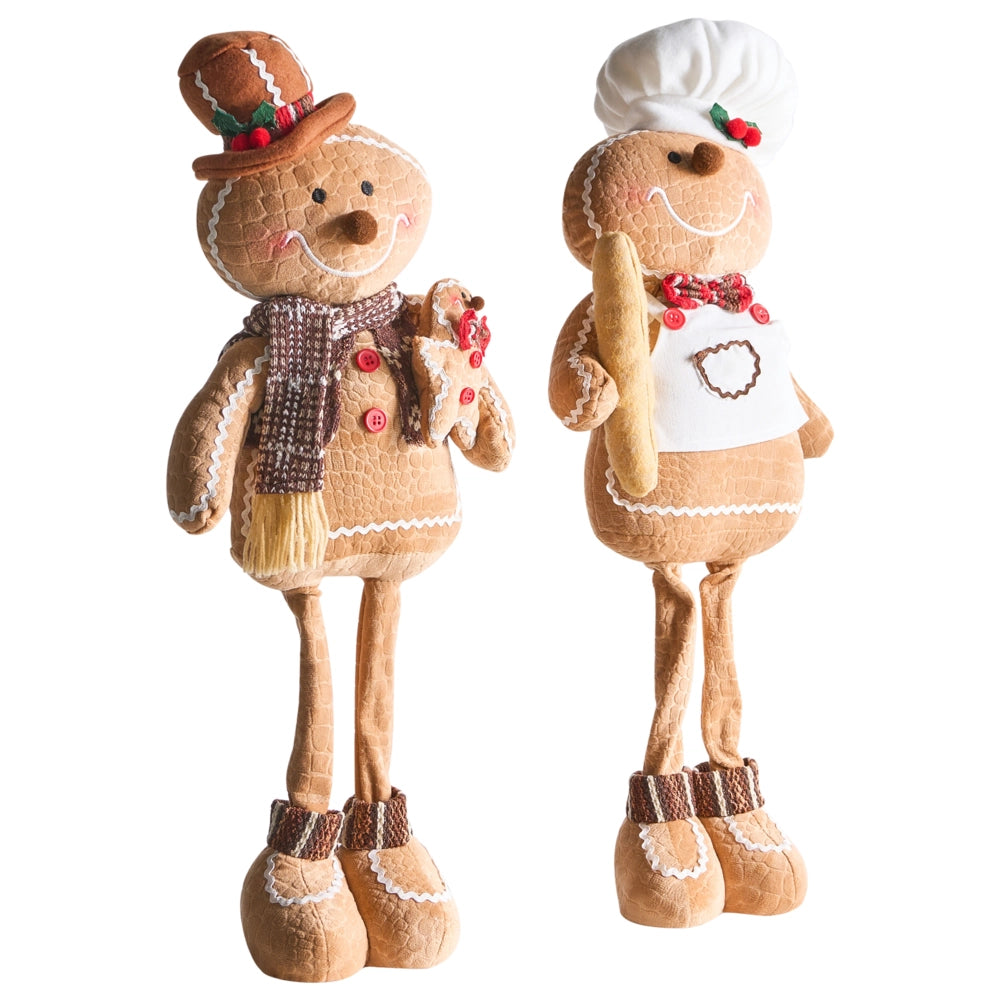 Set di 2 statuette decorative in tessuto marrone, peluche in piedi con l'Omino di Pan di Zenzero