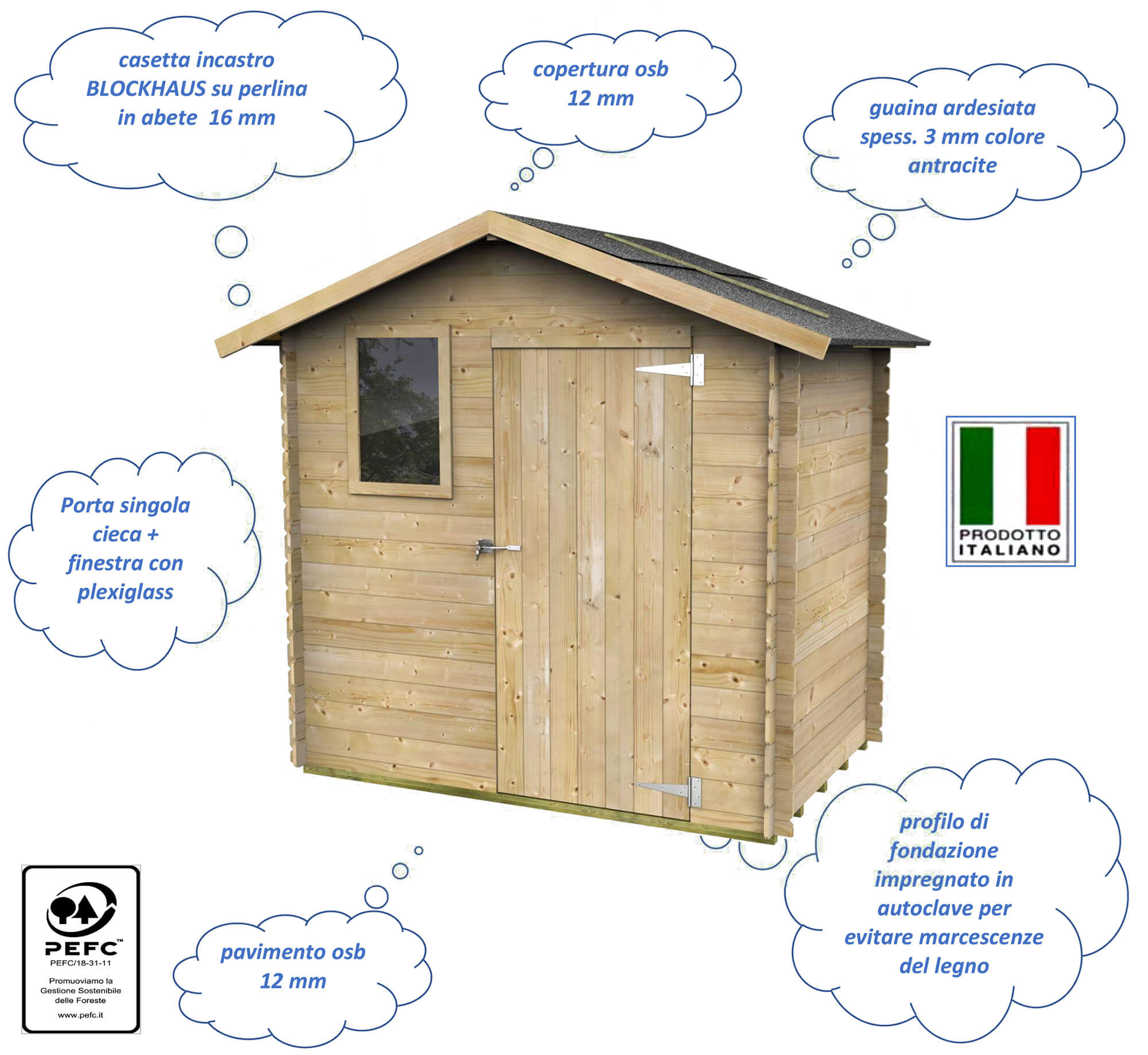 Casetta Box da Giardino per Attrezzi 198x130 cm con Porta Singola Cieca in Legno Naturale
