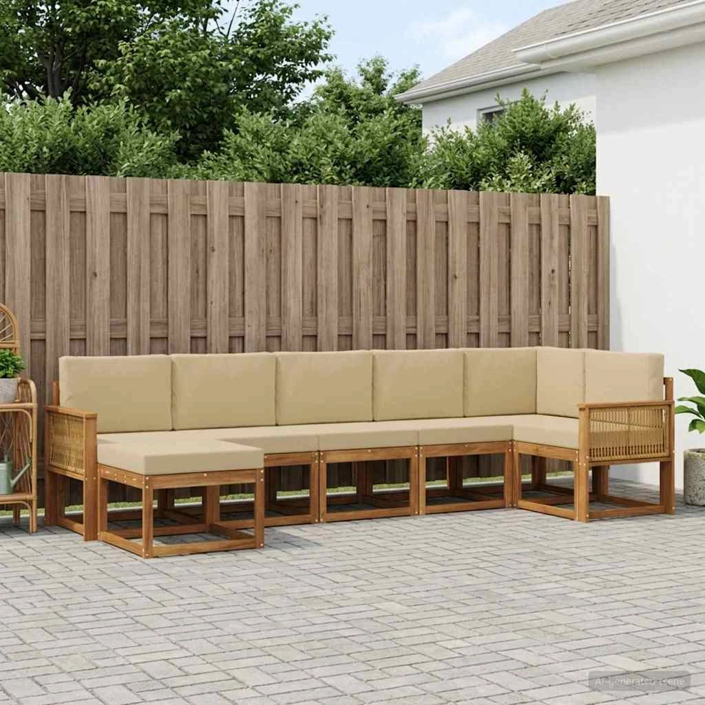 Set di divani da esterno 7 pz Naturale e Beige Poliestere 3385399