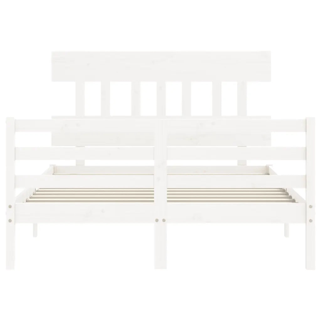Giroletto con Testiera-Struttura Letto con testiera Bianco Small Double Legno Massello 385602
