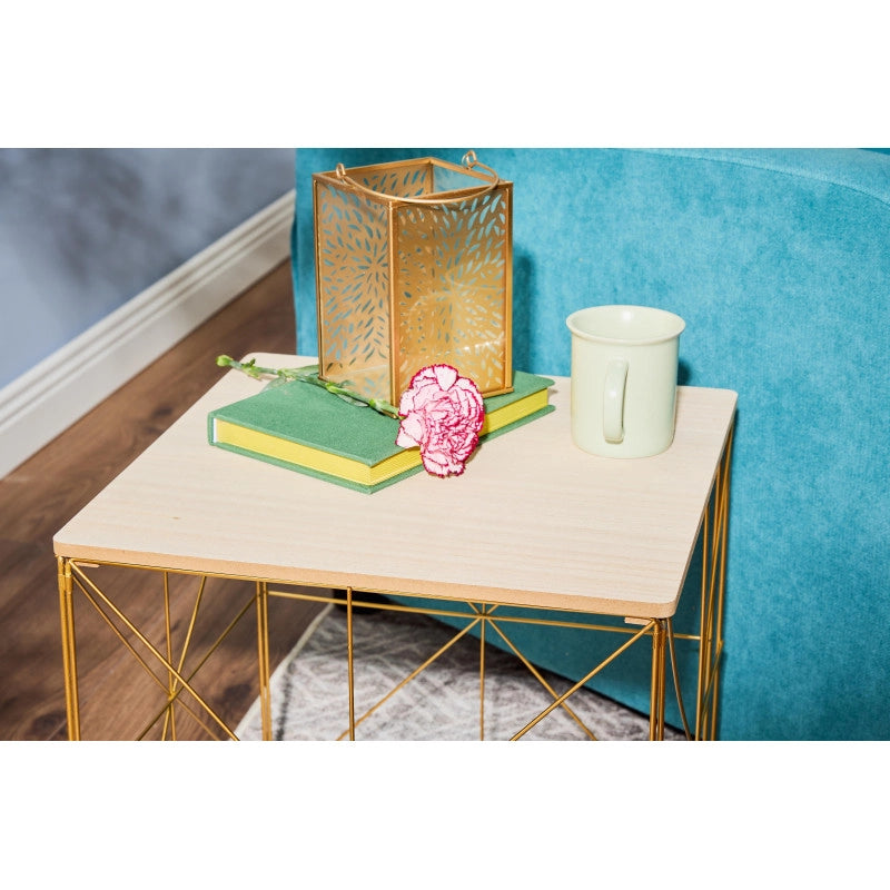 Set di 6 Tavolini Kalin 38x38x40cm Top Naturale+struttura Oro