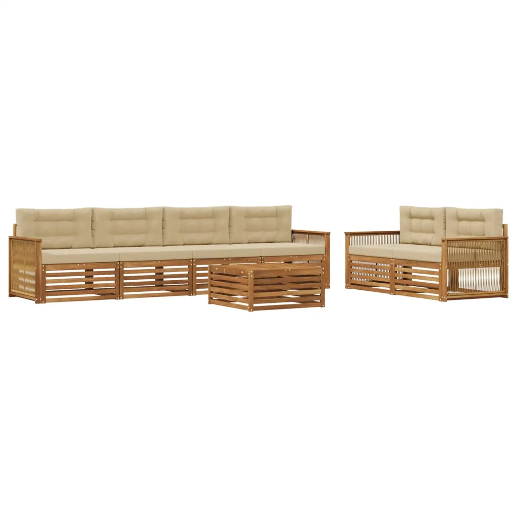Set di divani da esterno con cuscino 7 pcs Naturale e Beige 3383061