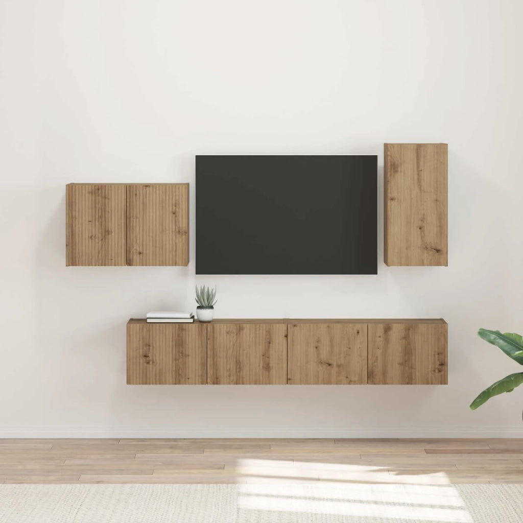 Set di Mobiletto da TV a Parete 4 pcs Rovere artigianale