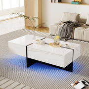 Tavolino da salotto rettangolare con 3 cassetti e LED controllato da app, bianco, 100 × 50 × 34.5 cm