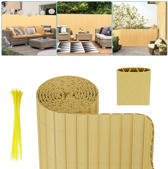 Schermo per giardino in PVC - separazione per balcone e terrazza - colore bambù - 1,2x4m