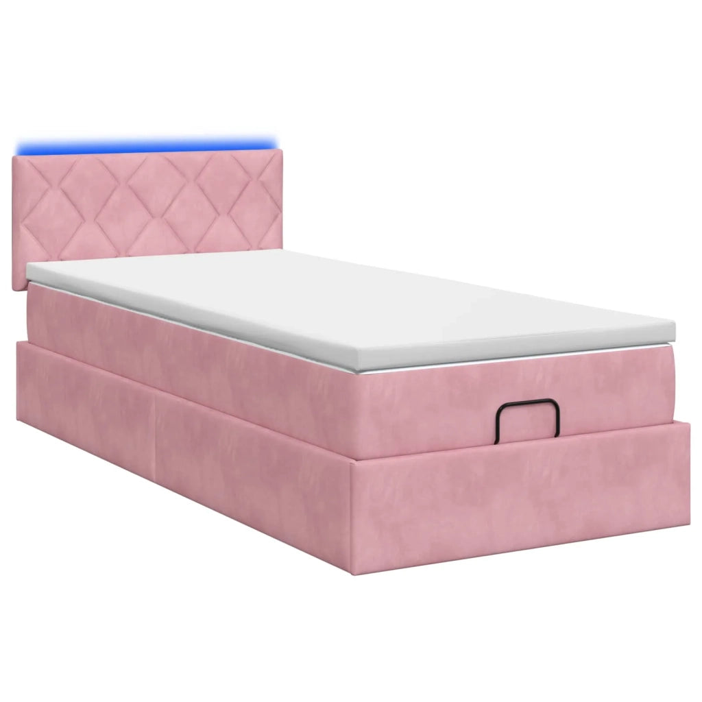Letto Ottomano con Materasso e LED Rosa 90 x 190 cm Velluto 3457184