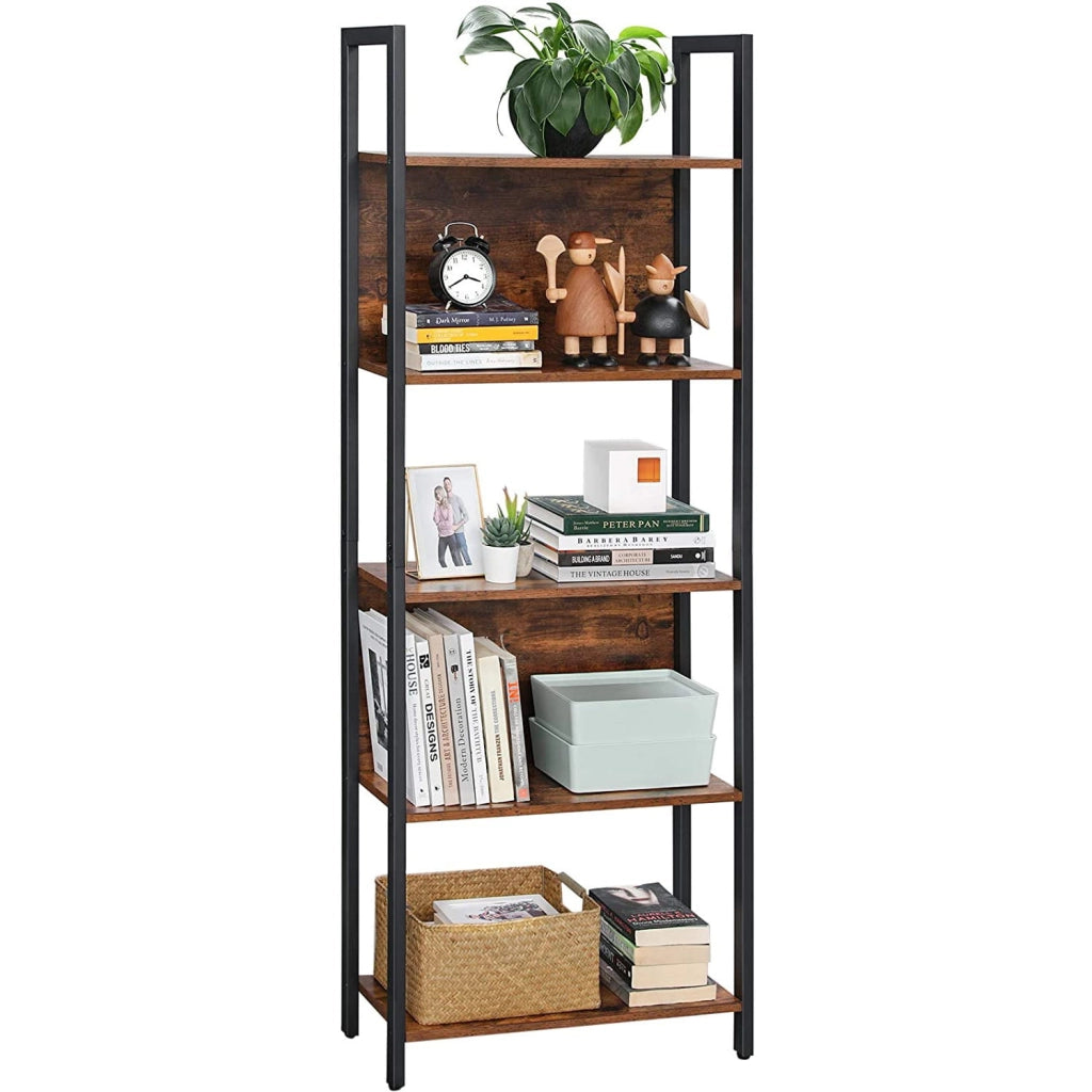 Libreria Valora Shelf in acciaio marrone rustico a 5 ripiani