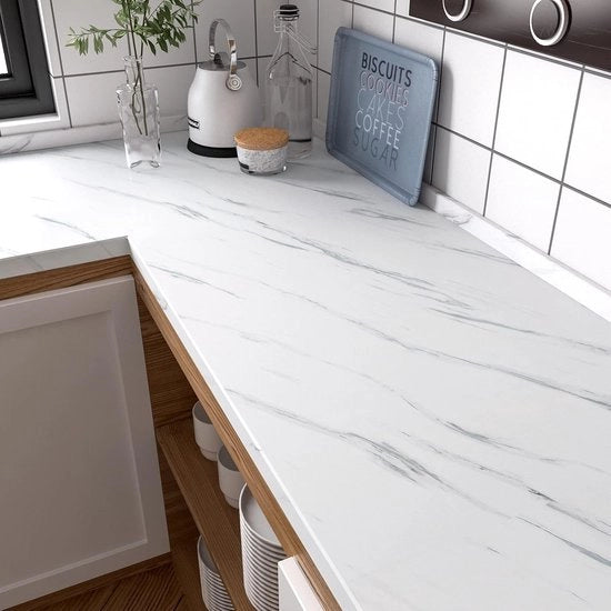 Tessuto in Marmo Bianco Autoadesivo - Finestra Decorativa - 1 pezzo - Bianco - Plastica - 60 x 300 cm