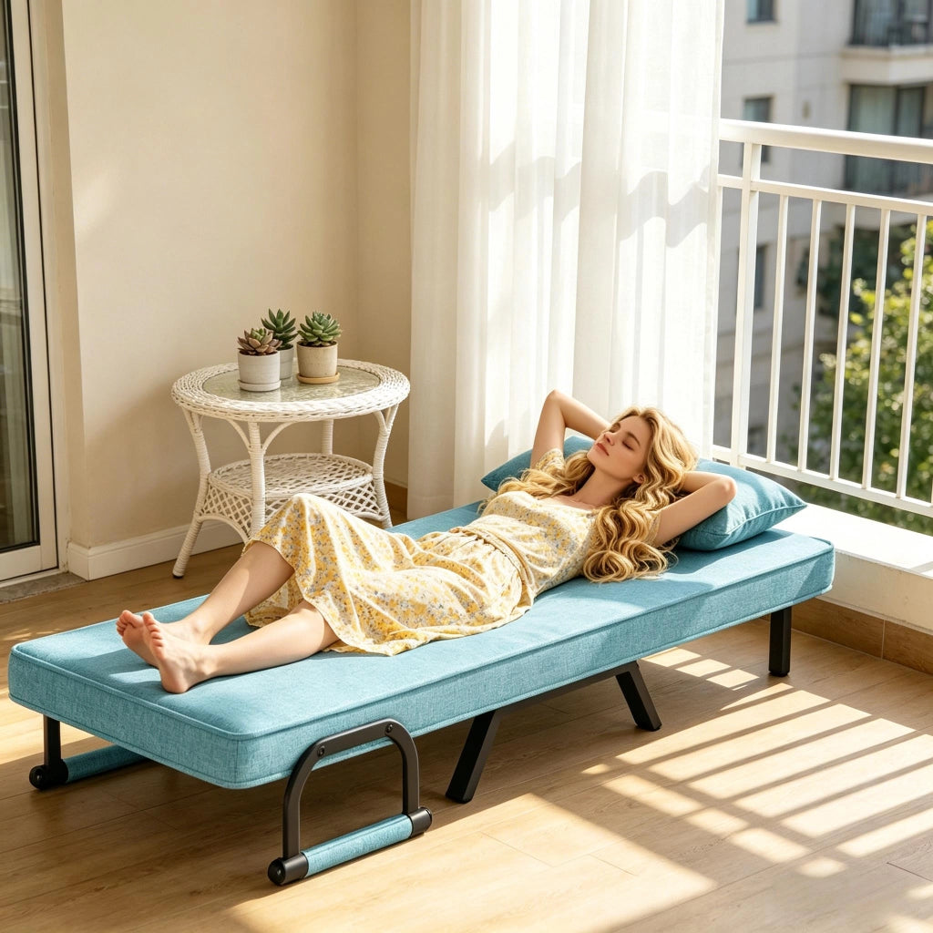 SEDIA LETTO 190x74 cm Blu in lino, metallo e spugna