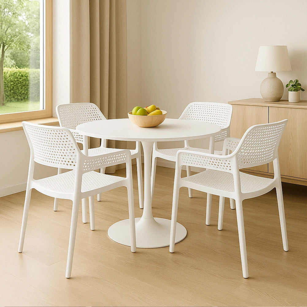 Set 4 Sedie Ergonomiche in Polipropilene Bianco con Schienale e Seduta Forati