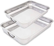 Set di teglie per forno con maniglie - Teglia per forno con coperchio - Griglia per forno - Acciaio inossidabile - 2 pezzi - 30/40 cm - Padella per griglia