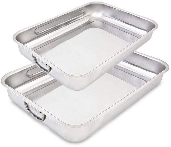 Set di teglie per forno con maniglie - Teglia per forno con coperchio - Griglia per forno - Acciaio inossidabile - 2 pezzi - 30/40 cm - Padella per griglia