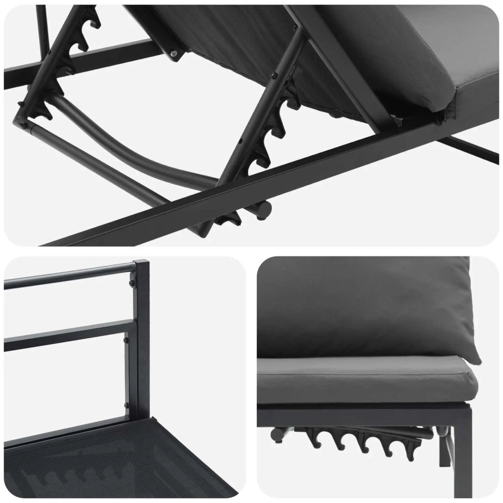 Lettino Sole per 3 Persone Nero 200 x 62 x 59,5 cm Textilene 42025092