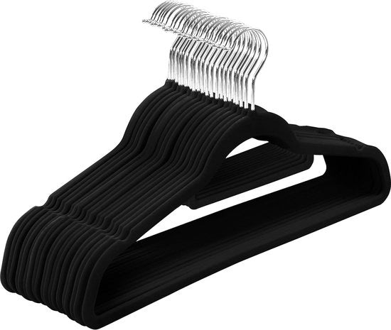 Set di appesi per abiti in velluto da 20 - Appesi per abiti con base antiscivolo per giacche e hoodies - Nero