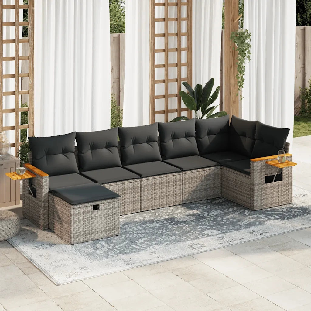 Set Divani da Giardino 7 pz con Cuscini Grigio in Polyrattan 3325987