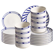 Servizio da tavola in porcellana bianco e blu 24 pezzi finitura smaltata bordo decorativo per 4 persone realizzato a mano per sala da pranzo e cucina