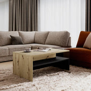 Table bassa RAMOS – Design rovere e nero opaco – Piano con vano portaoggetti integrato – 100x60 cm