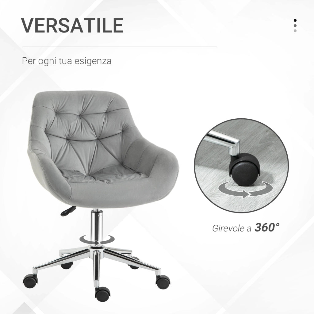 EasyComfort Sedia da Ufficio Ergonomica Girevole con Altezza Regolabile e Ruote, Rivestimento in Velluto, 59x58x80-90cm, Grigio