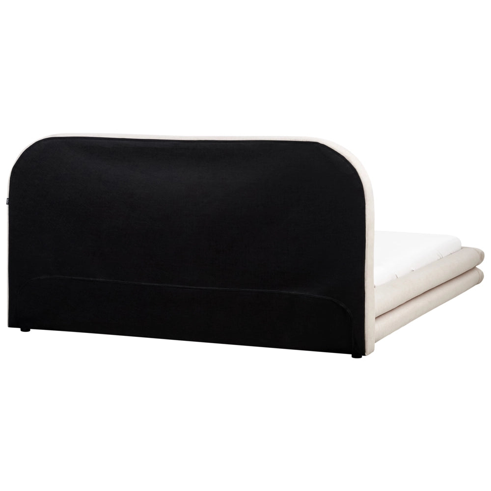Letto ad acqua imbottito in tessuto con gambe nere con testata e rete beige chiaro mobili da camera 180 x 200 cm