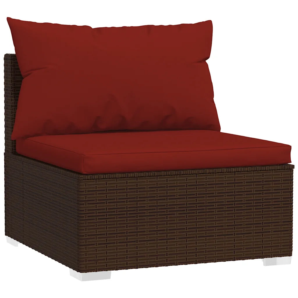 Divano Centrale da Giardino con Cuscini-Sofa Modulare-Divanetto da esterno in Polyrattan Marrone 443665