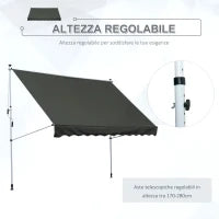 Tenda da Sole 3x1.5 m a Bracci con Manovella, Struttura Telescopica in Metallo e Parasole in Poliestere