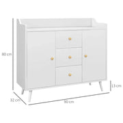 CREDENZA MODERNA IN LEGNO CON 3 CASSETTI E 2 ARMADIETTI A 2 LIVELLI, 90X32X80 CM, BIANCO