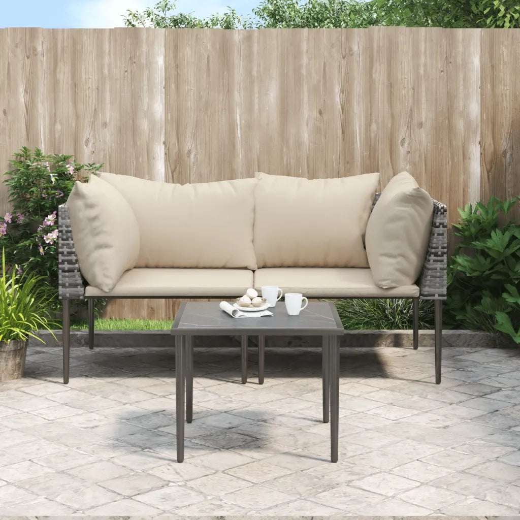 Set Divani da Giardino 3 pz con Cuscini in Polyrattan Grigio 364127