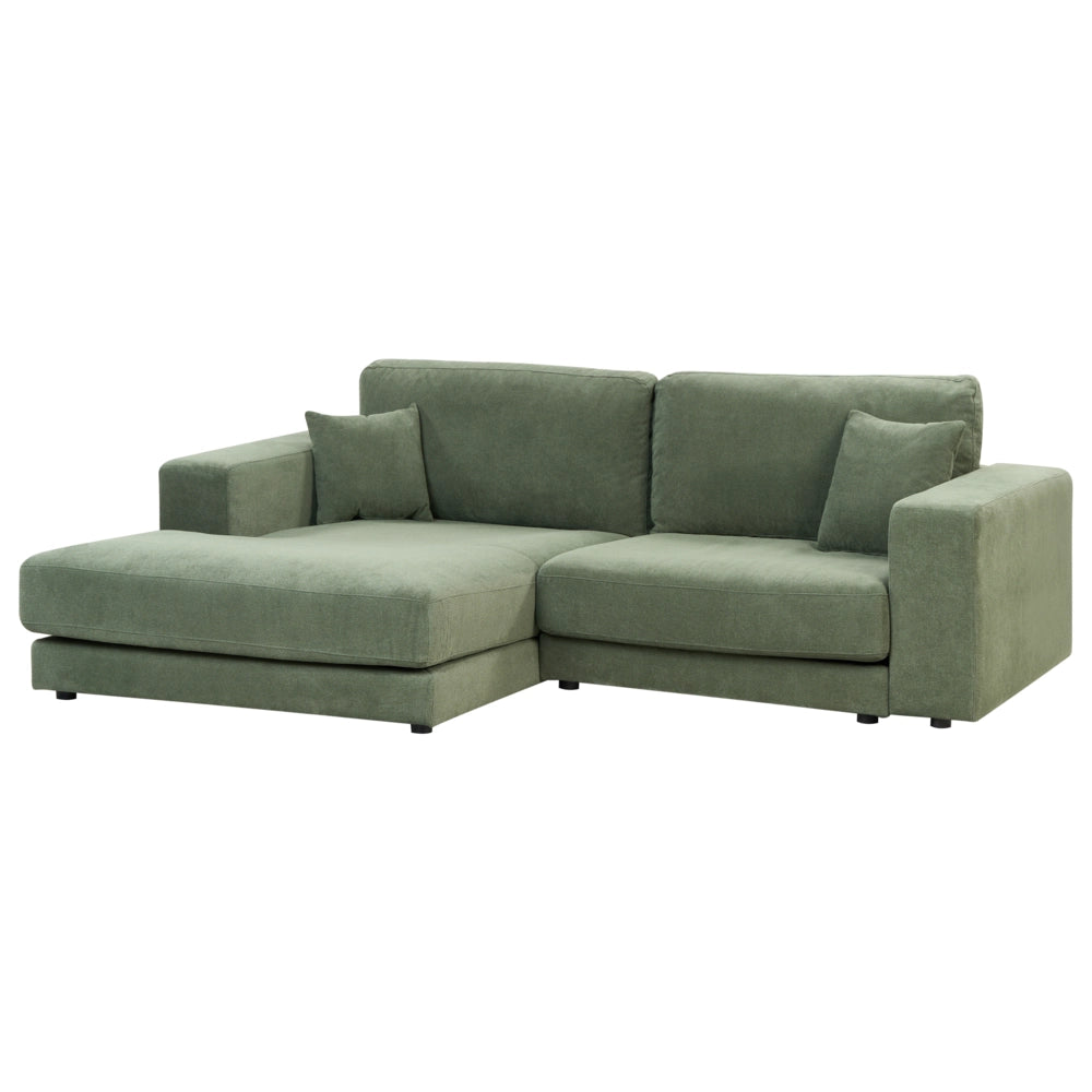 Divano angolare lato destro in Tessuto imbottito verde con Cuscini 3 posti stile moderno minimalista