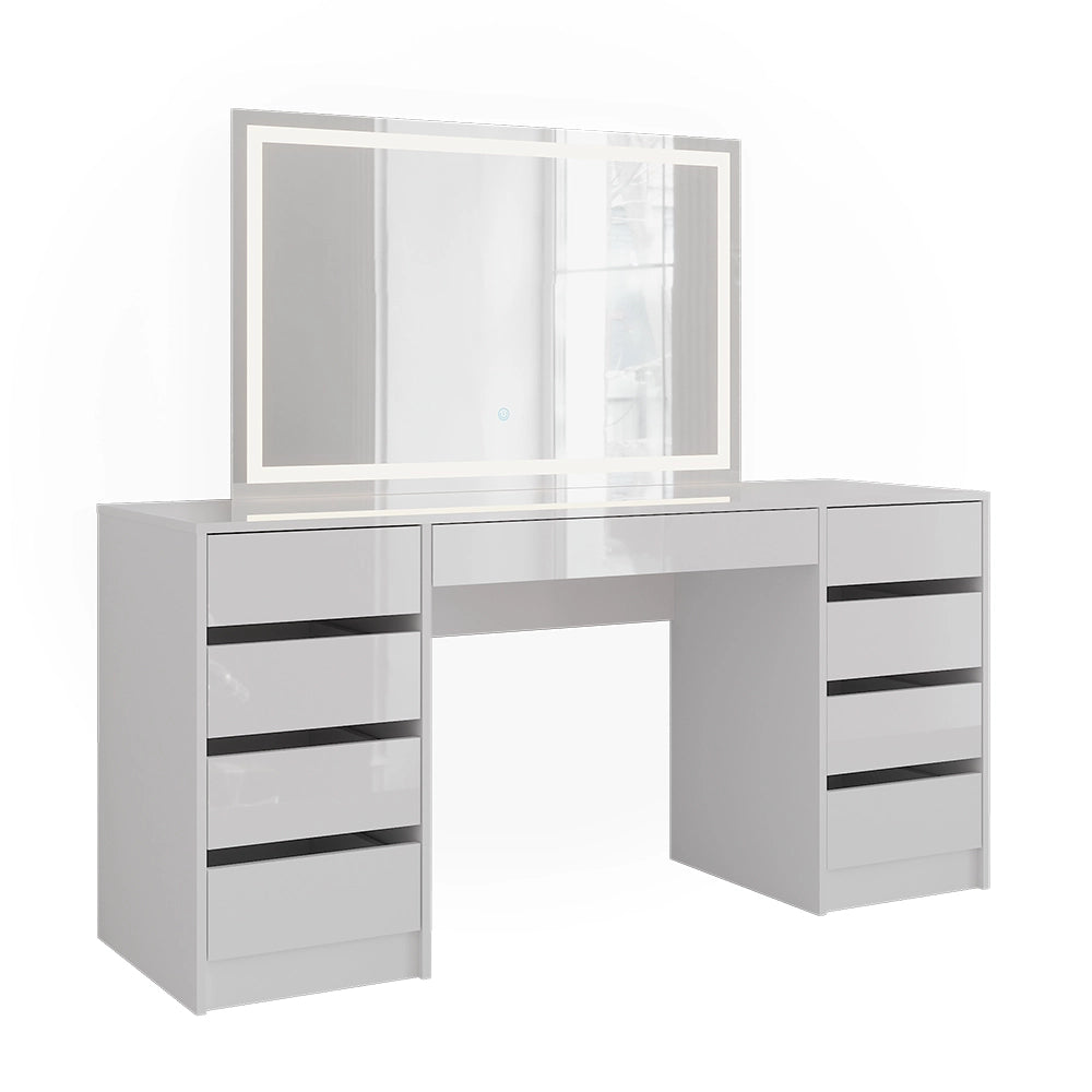 Vicco Tavolo da toeletta Bianco/bianco lucido 158.2 cm con specchio LED