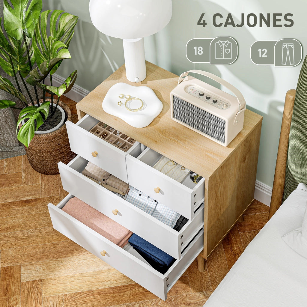 Cassettiera 4 Cassetti in Legno con Finitura Robe e Bianco ¨C Zephmum ¨C 60x35x65 cm