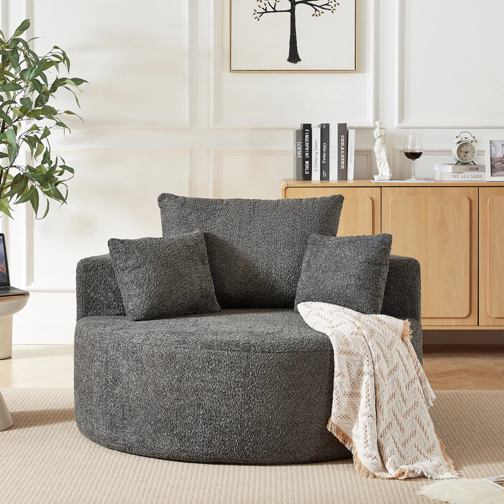 Poltrona pouf modulare senza montaggio con schienale, in Chenille e Schiuma con molle, Grigio