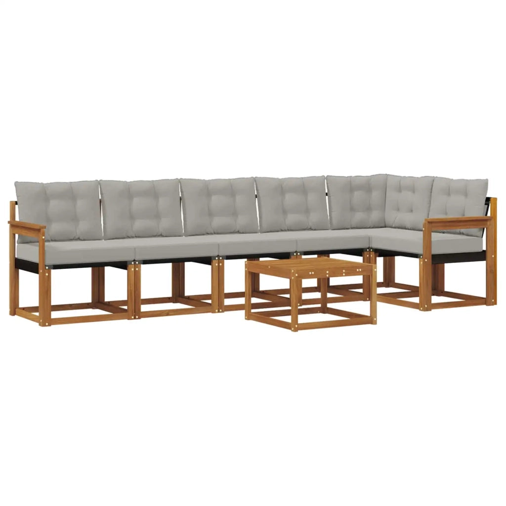 Set di divani da esterno 7 pcs Grigio Naturale e Chiaro
