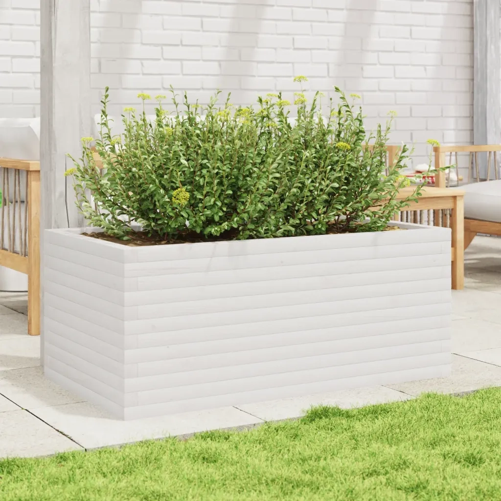 Fioriera | Cassetta per fiori | Vaso da Giardino Bianca 110x60x45,5 cm Legno Massello Pino