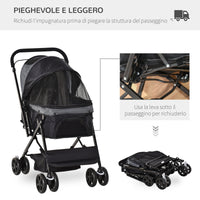 Passeggino per Cani Taglia Piccola 76,5x52x95 cm in Acciaio e Tessuto Oxford Nero