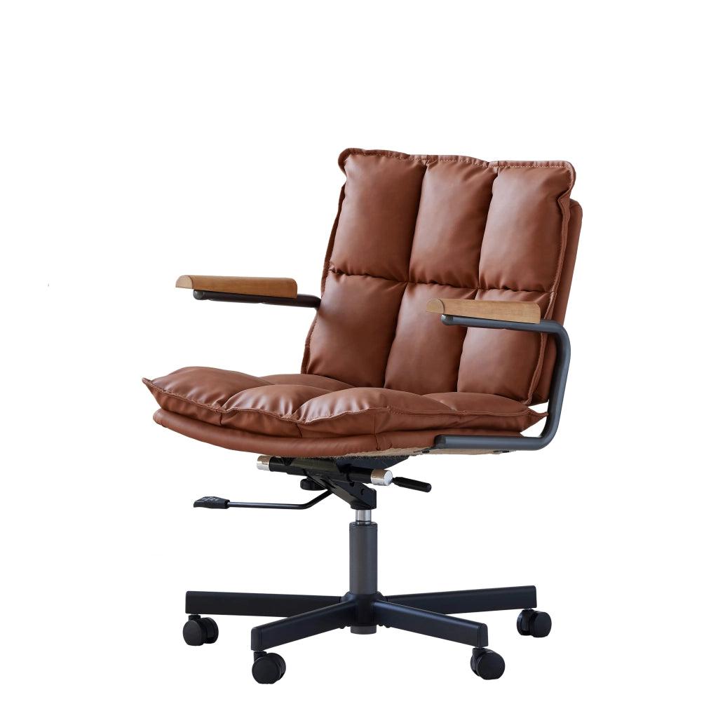 Sedia da Ufficio Girevole Ergonomica con Altezza Regolabile e Rotazione 360°, in Pelle Marrone