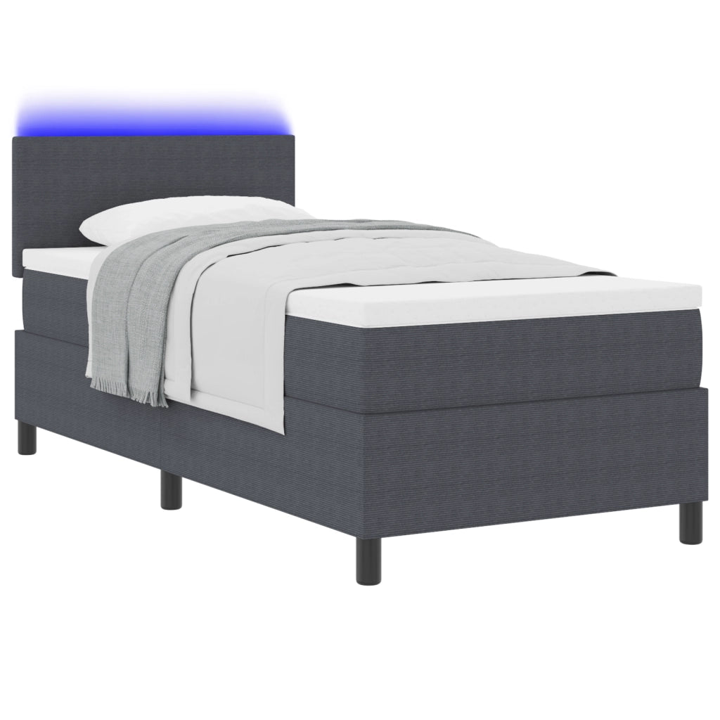 Letto con Rete a Molle con Materasso & Luce LED Grigio Scuro 90x200 cm Tessuto Vellutato