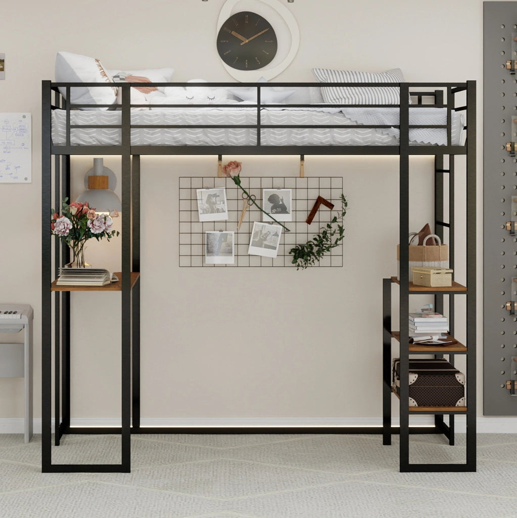 Letto in ferro 90x190 cm con scrivania integrata e scaletta, per camerette bambini e ragazzi