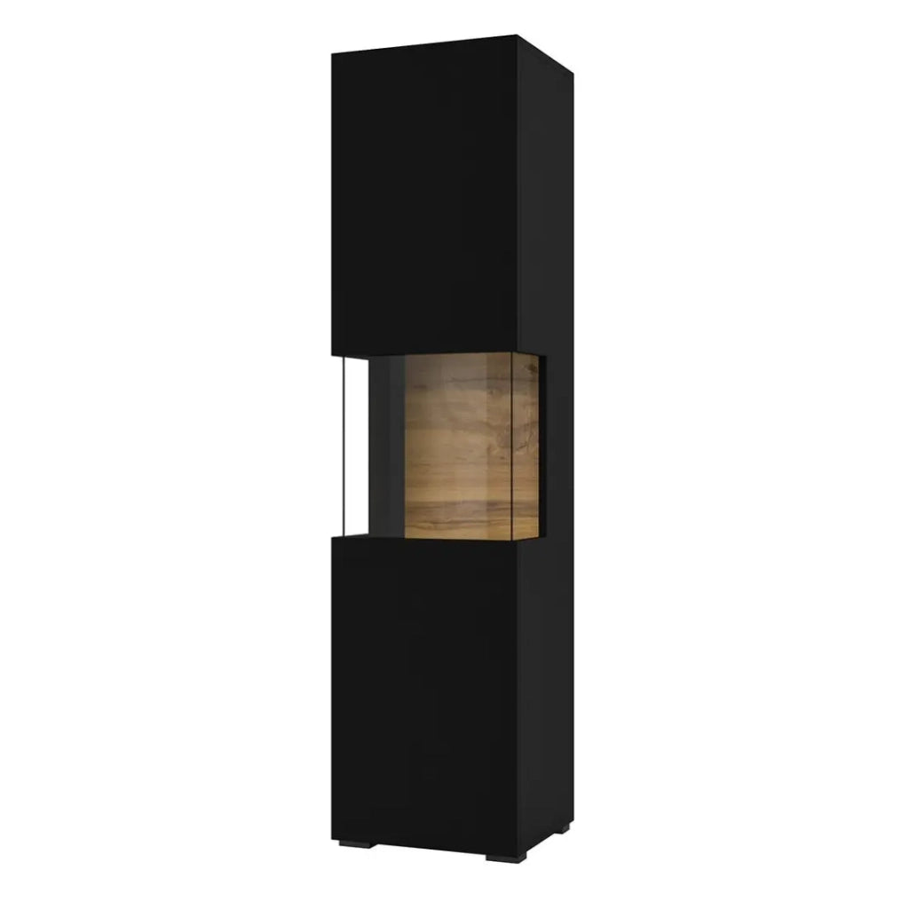 Vetrina 1 porta parzialmente vetrata collezione EVA. Colore nero e rovere.