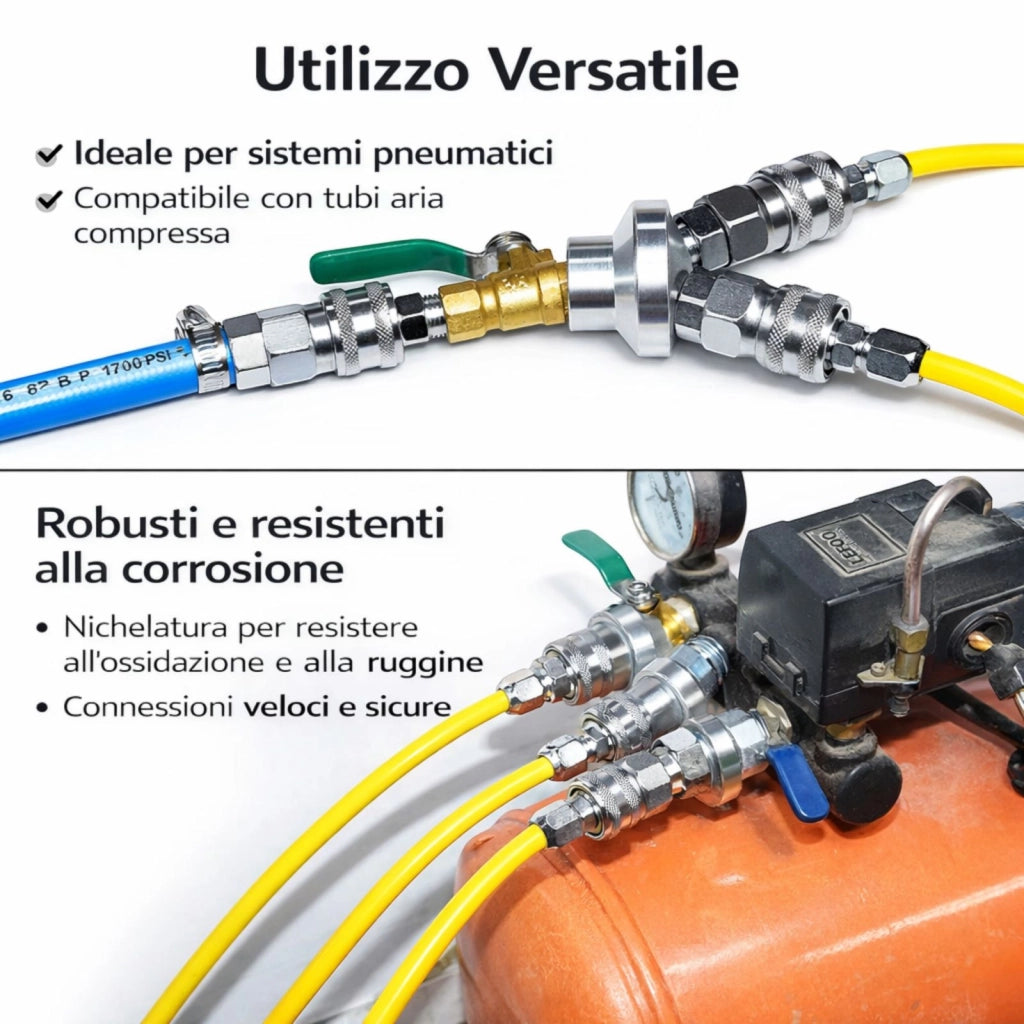 SET 5 RACCORDI RAPIDI PER TUBO ARIA ATTACCO 1/4" RACCORDI RAPIDI TUBO ARIA 2025E