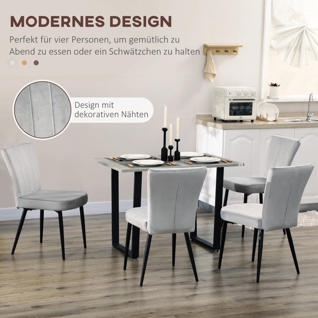 Sedie da pranzo set da 4 con schienale imbottito design moderno per cucina o ufficio in poliestere grigio 46 × 65 × 87 cm