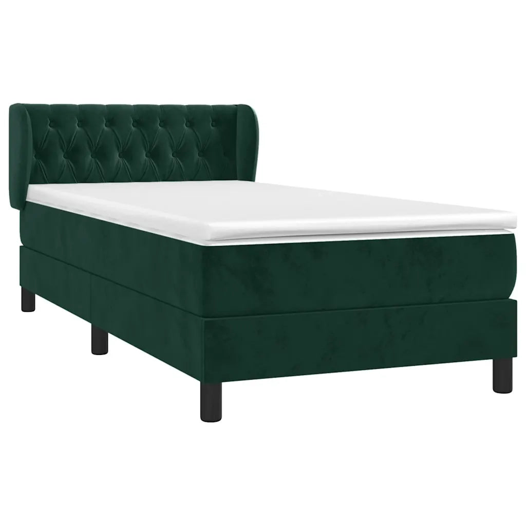 Giroletto a Molle con Materasso Verde Scuro 90x190 cm Velluto