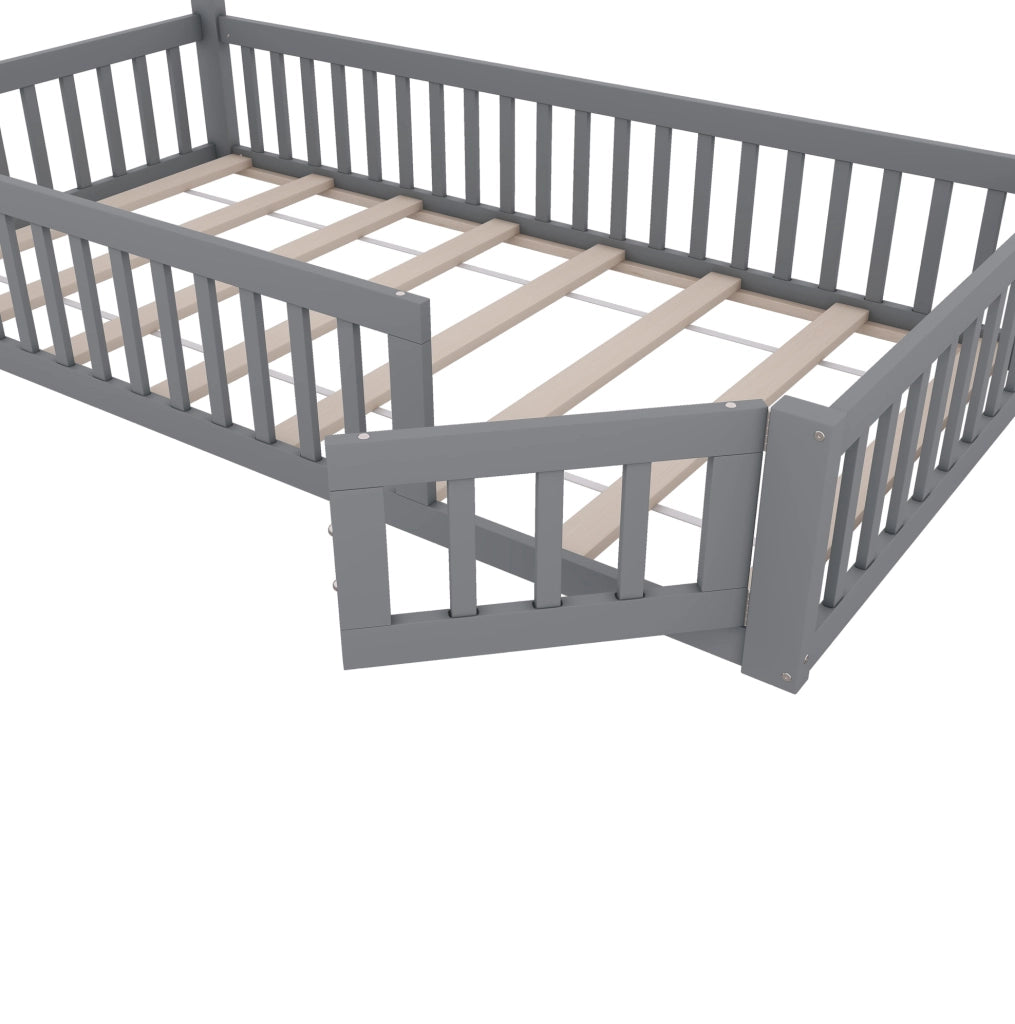 Letto casa bambini 90x200 cm; design camino; legno e MDF; grigio (Senza materasso)