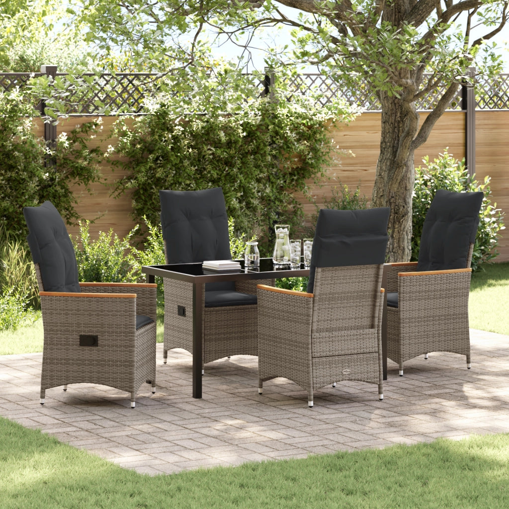 Set di Mobili da Giardino da 5 Pezzi con Cuscini in Rattan Grigio