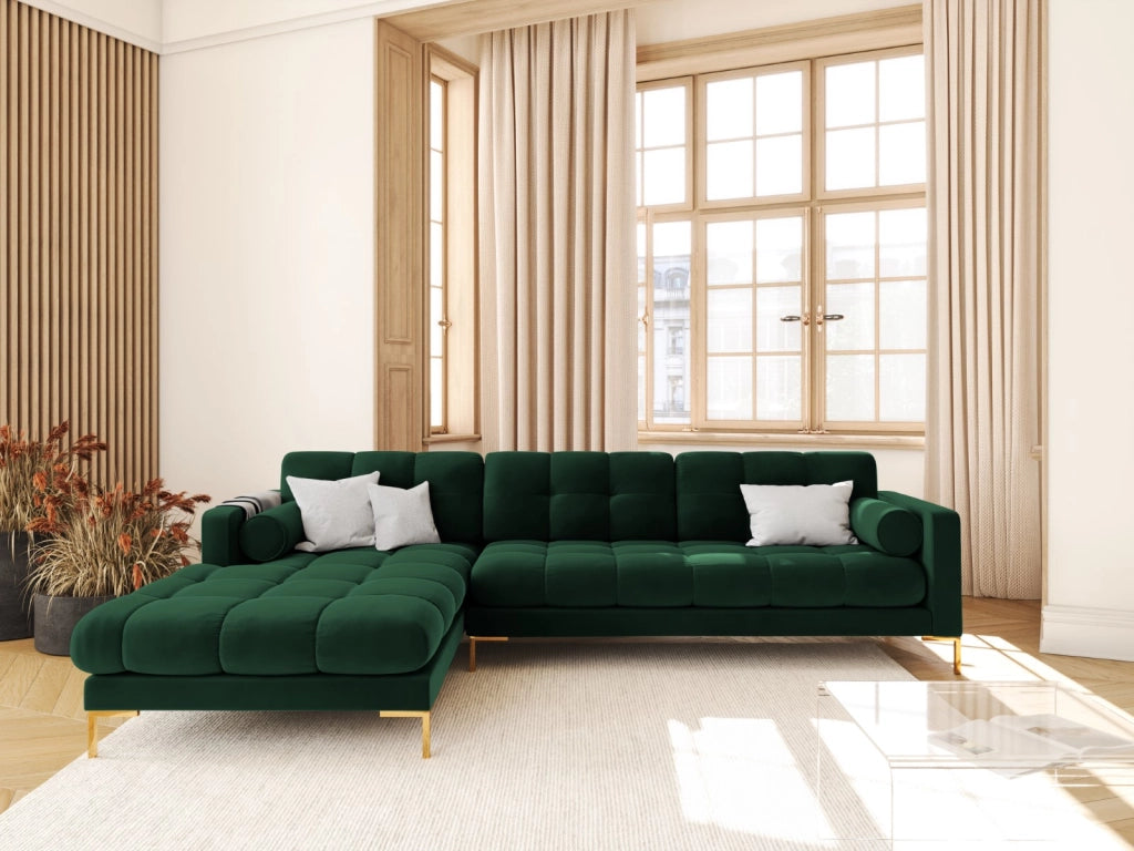 Cosmopolitan Design - Divano angolare sinistro "Bali" 5 posti in velluto verde bottiglia 