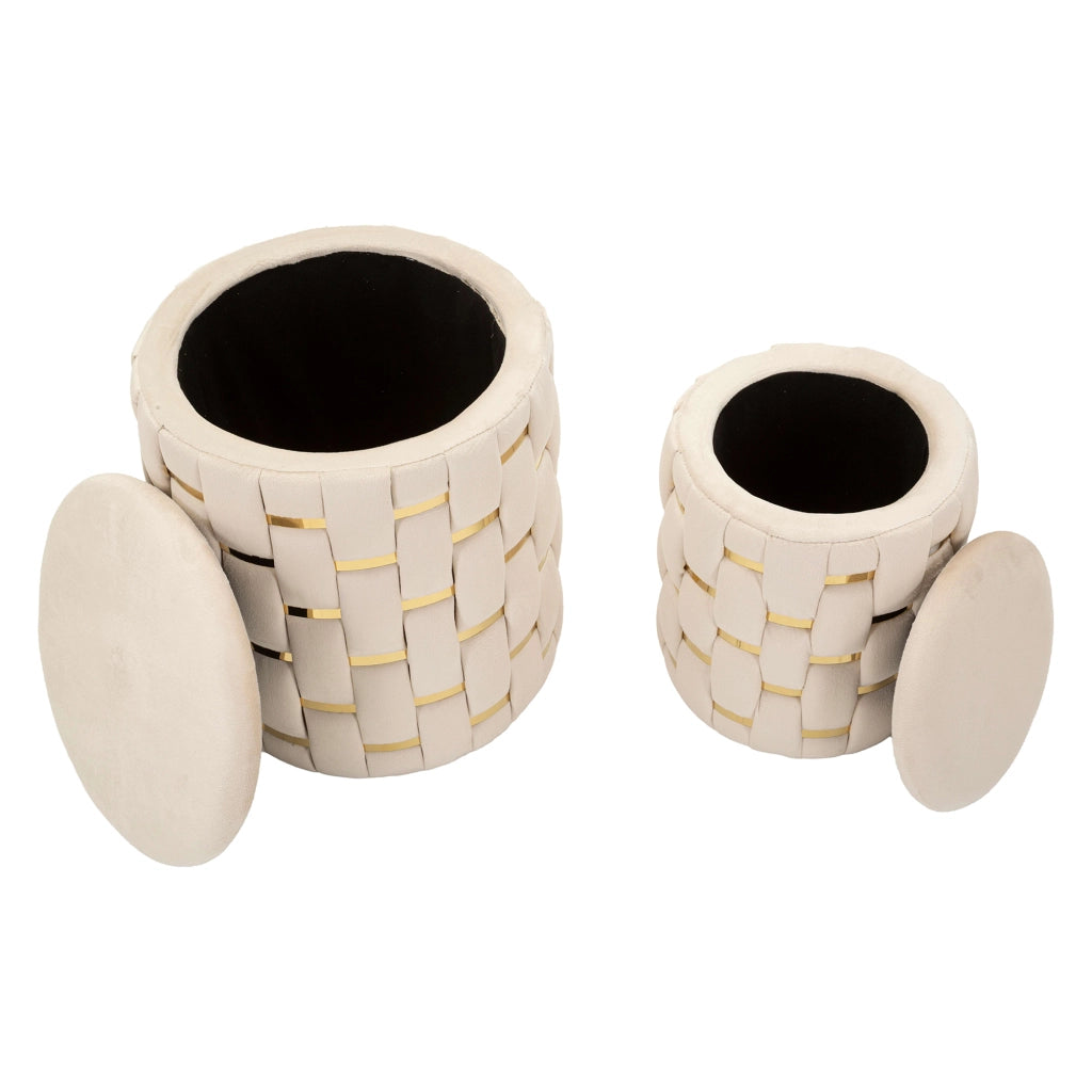 Kasane, Pouf Contenitore set da 2, 37x37x42h cm Bianco Crema