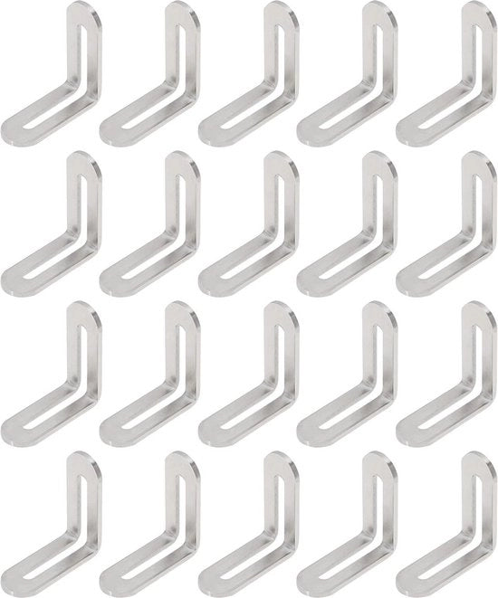 Connettori di angolo flessibili per display e tavole da giardino in acciaio inox, L, 48x48x19mm, 20 pezzi.