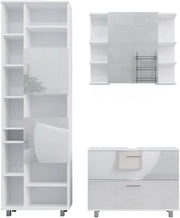 Set di mobili da bagno Ilias, Bianco lucido, 80.2 cm, composto da mobile sottolavabo, specchiera e colonna alta