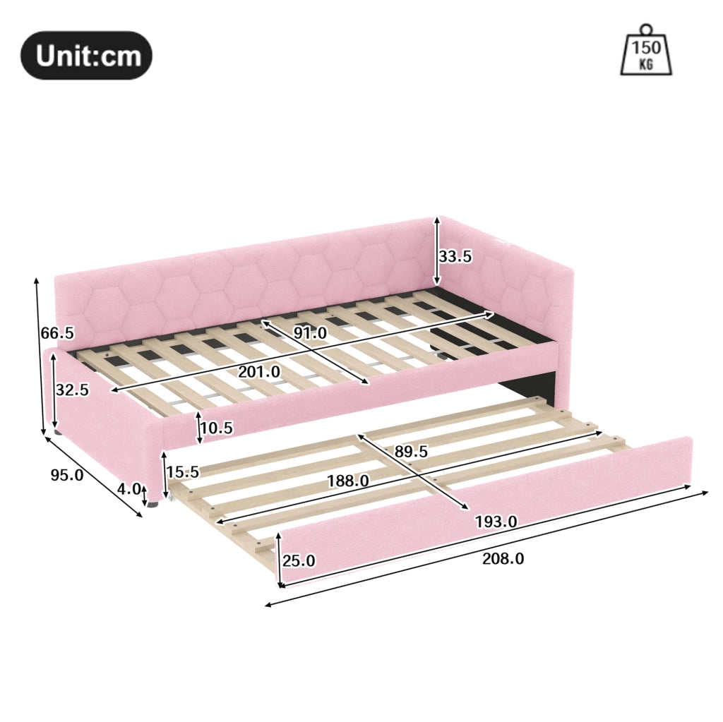 Letto 90x200 cm con letto estraibile; USB e Type-C; lampada da comodino