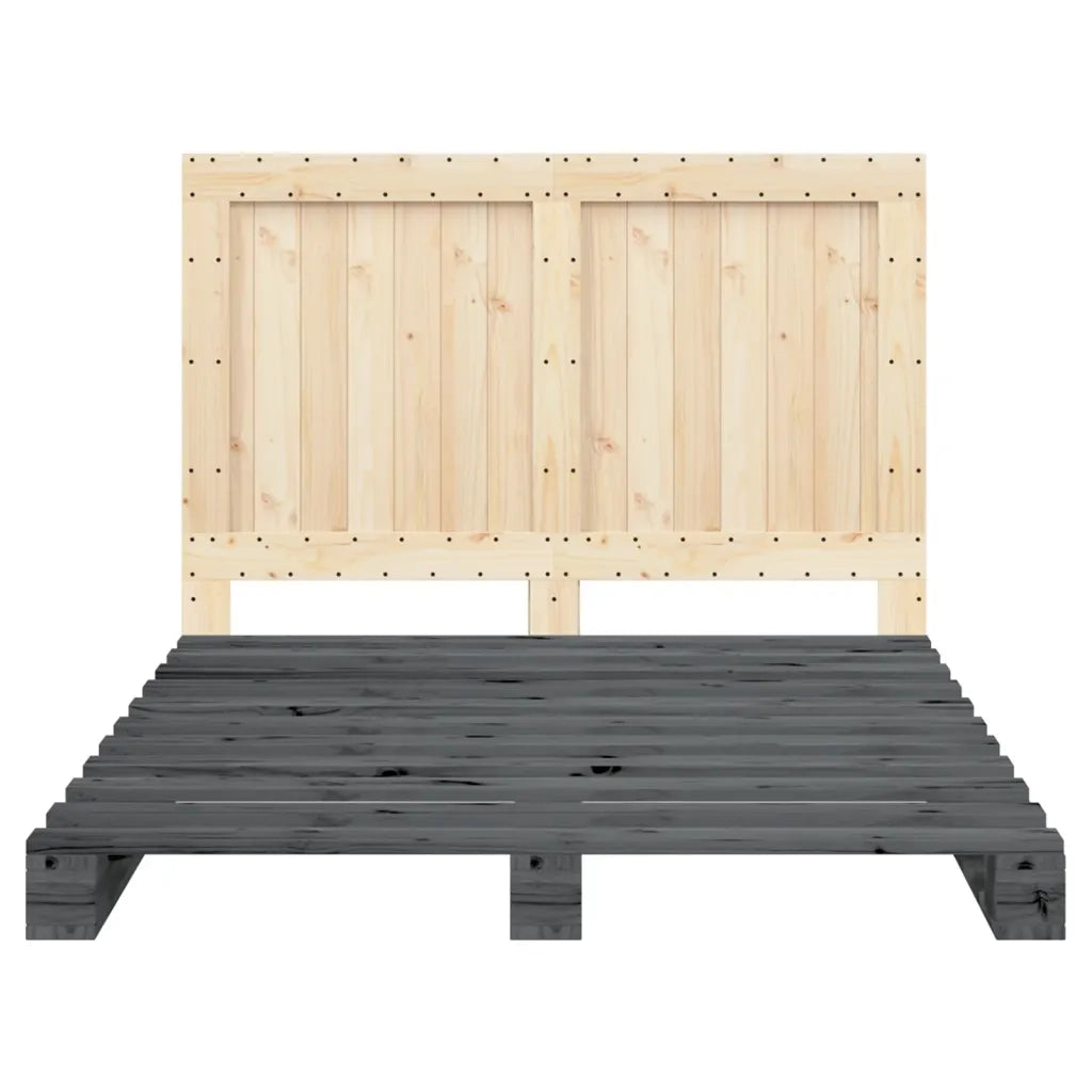 Letto matrimoniale | Letto per adulti | Giroletto con Testiera Grigio 140x200 cm Legno Massello di Pino